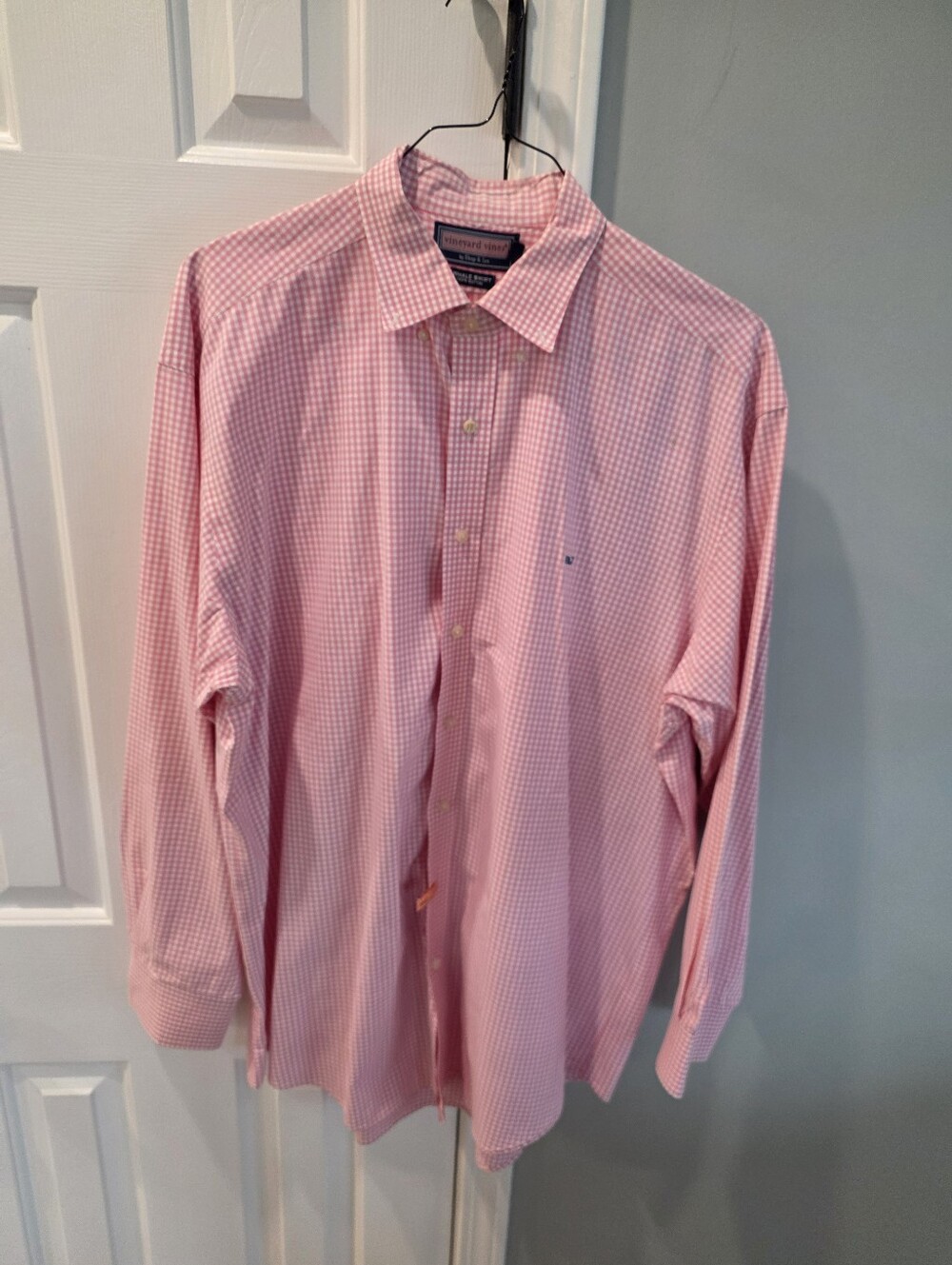 Vineyard Vines Pink & White Gingham Check Whale Shirt Men's XL Long Sleeve